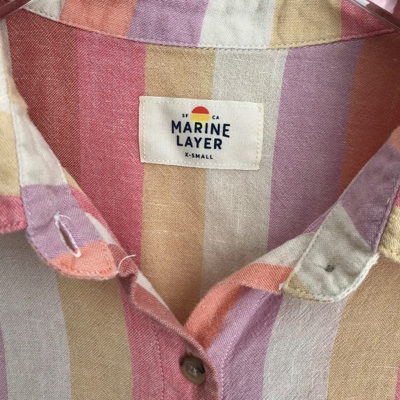 Marine Layer Dana Striped Linen Blend Shirt XS Relaxed Short Sleeve Button Up - Picture 7 of 7